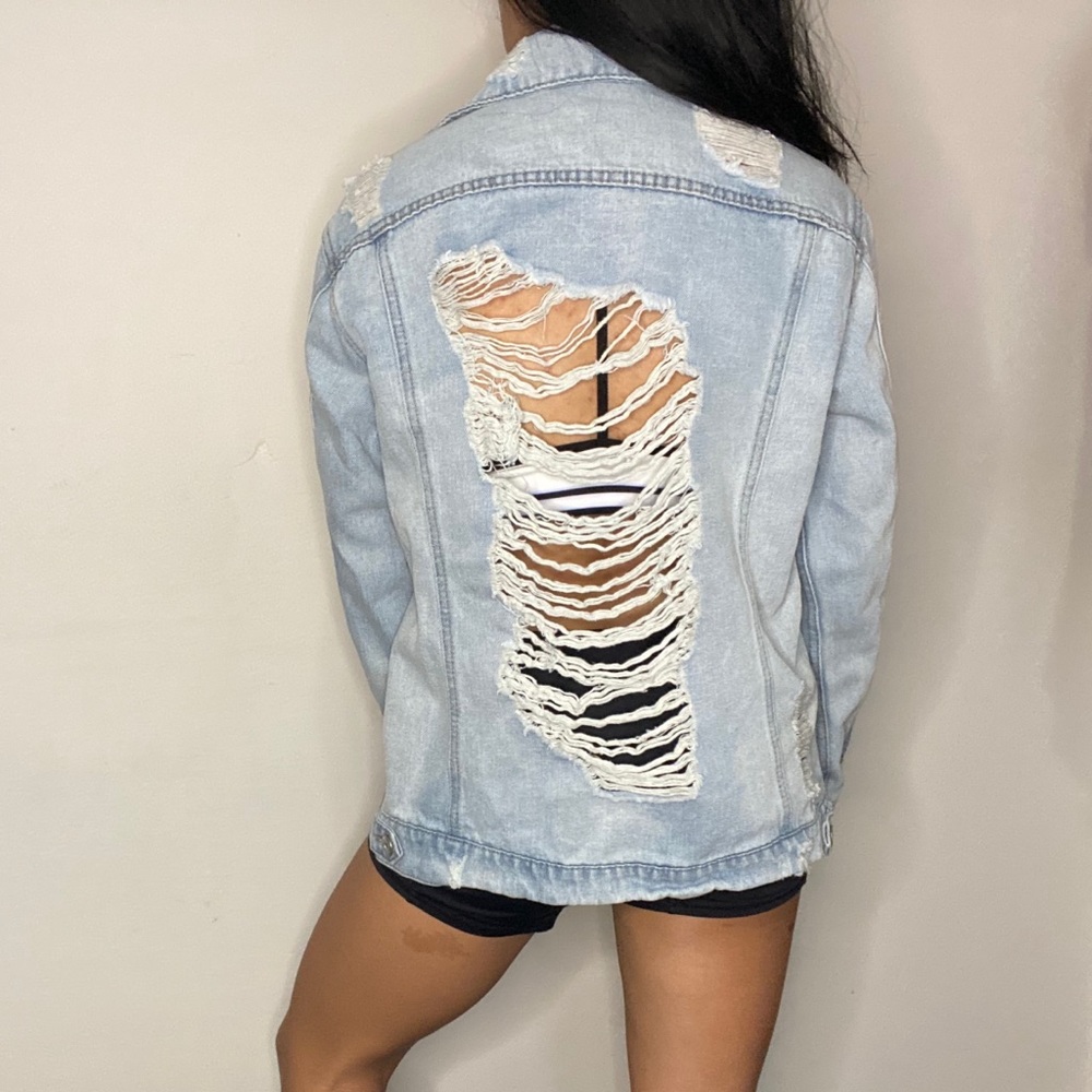 Distressed denim jacket